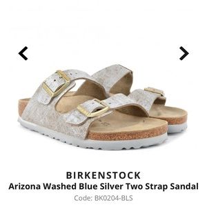 BIRKENSTOCK Arizona Washed Blue Silver Two Buckle Sandals